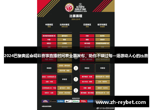 2024巴黎奥运会精彩赛事直播时间表全面发布，助你不错过每一场激动人心的比赛